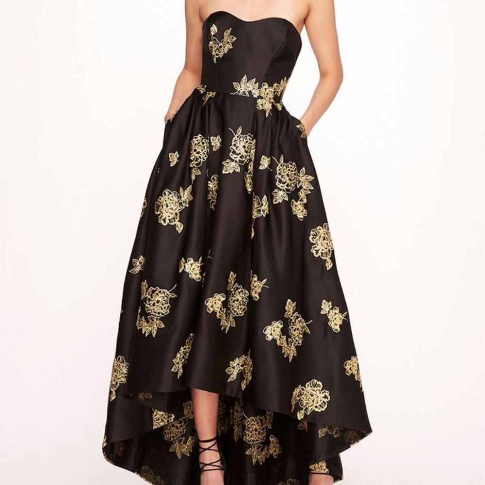 Marchesa Notte Strapless Marigold Gown